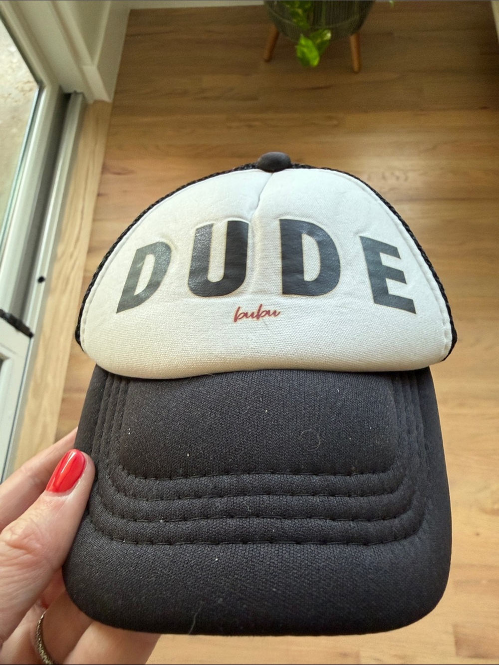 Kids Two-Tone 'DUDE' Trucker Hat in Black & White
